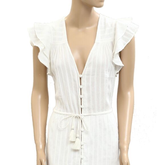 Veronica Beard Tinzia Lurex-Striped Midi Dress Ruffle Flutter Sleeve XS 281110 - Picture 4 of 7